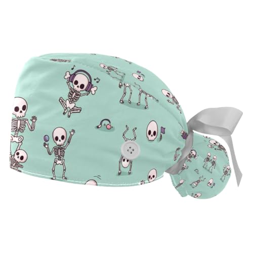 Image of 2 PCS Bouffant Cap with Button Ponytail Pouch Working Cap Sweatband Adjustable Surgical Cap Black and White Cow