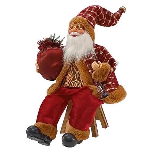 Papá Noel sentado - Figura navideña de peluche, decoración de Papá Noel de 13,8 pulgadas para mesa y | Regalo festivo para decoración de interiores festivos para suministros de