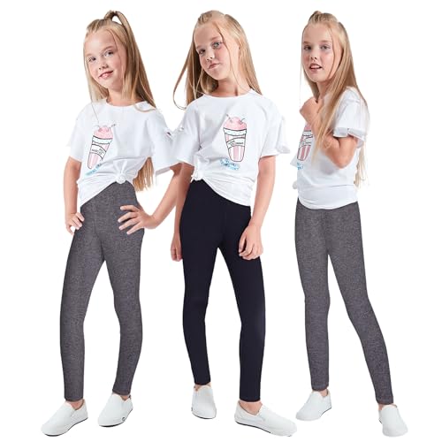 LUOUSE Girls Stretch Workout Yoga Leggings Little Kids Dance Pants 3-Pack Ankle Length Size 8T - 9T