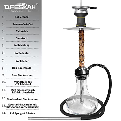 DFESKAH Shisha Set Edelstahl - Hookah Komplettset 60cm Wasserpfeife | Holz Rauchsäule | Silikonschlauch & Edelstahl… – Bild 3