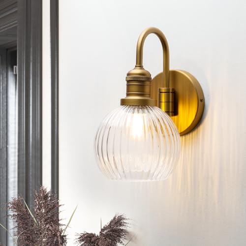 Pathson Vintage Col de Cygne Applique Murale Industriel E27 Luminaires Intérieur Abat-jour en Verre Rond Lampe Murale pour Salle de bains Cuisine Entrée