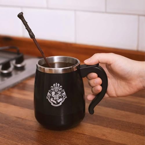 Harry Potter Tasse mit Zauberstab, Selbstrührende Tasse, Ein Muss Für Muggel & Magier, 350ml, Harry Potter Kaffetasse Selbstrührend