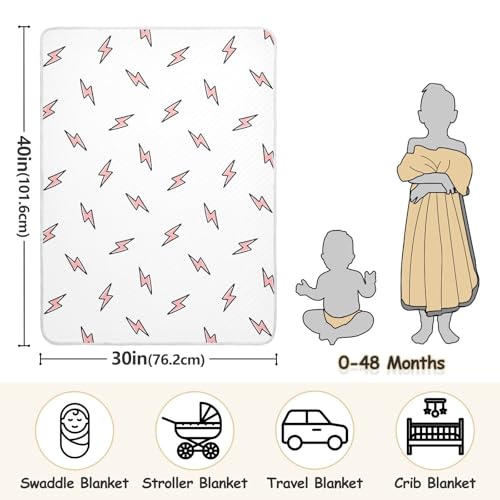 Image of Pink Lightning Bolt Baby Swaddle Blanket for Boys and Girls, Muslin Baby Receiving Swaddle Blanket, Soft Cotton Nursery Swaddling Blankets for Newborn Toddler Infant