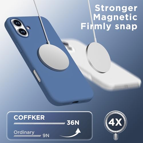 Image of Magnetic for iPhone 16 Case, Compatible with Magsafe, Suction Cup Phone Mount, [2 Screen Protectors][Camera Lens Protector] Silicone Shockproof Protective Slim Phone Cover 6.1 inch, Azure Blue