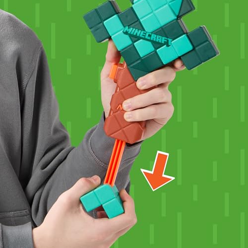 Image of Nerf Minecraft Sword Dart Blaster, Pull Back Priming, Foam Edge, 8 N1 Darts, Ages 8+