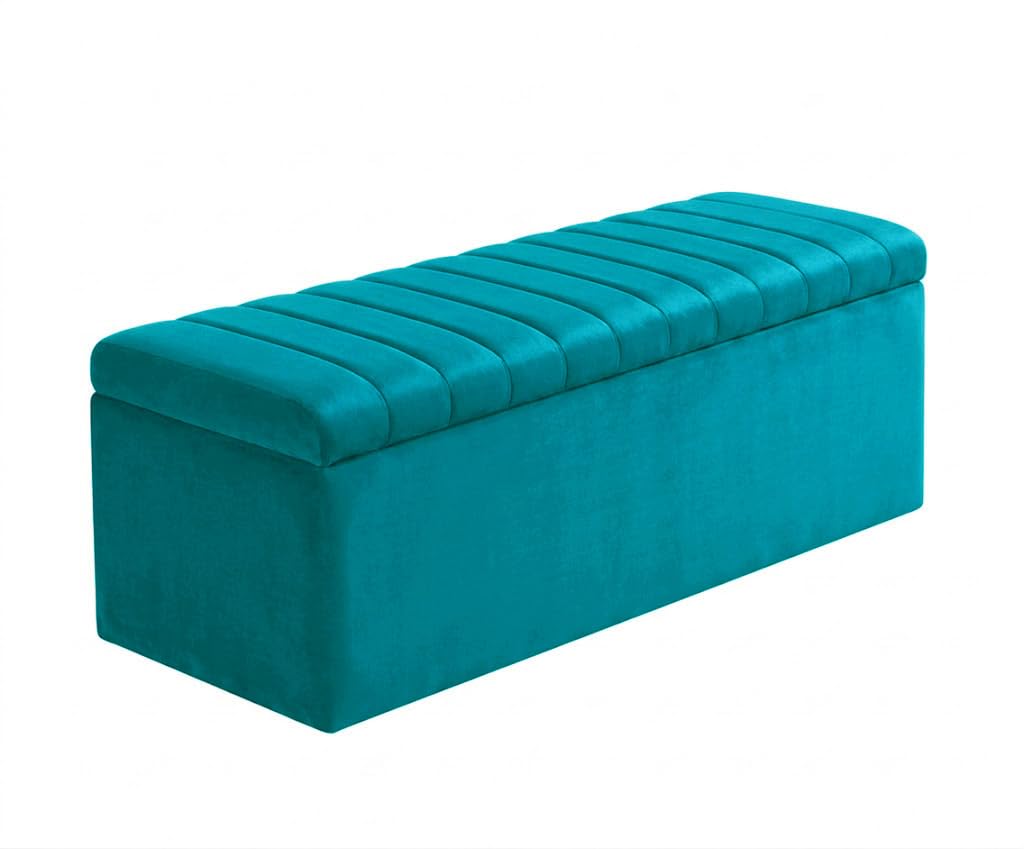 Large Ottoman Storage Box, Velvet Upholstered Blanket Box with Hinged Lid, End of Bed Storage Bench, Bedroom Ottoman Storage Bench, Storage Ottoman Seat for Living Room, Hallway & Bedroom