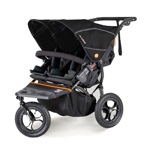 Out ‘n’ About Nipper Double Pushchair | Side by Side Pushchair | Newborn – 4 Years | All-Terrain Double Buggy | Summit Black | Rain Cover and Removable Basket Included