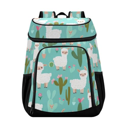 Teal Llama Cactus Cooler Backpack Leakproof Insulated Lunch Cooler Bag 30 Cans Camping Backpacks for Road Trip Picnic Beach