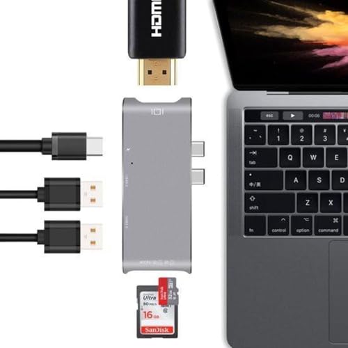Hub USB-C 6 en 1 DrPhone en aluminium avec Thunderbolt 3 et adaptateur HDMI 4K pour ordinateur
