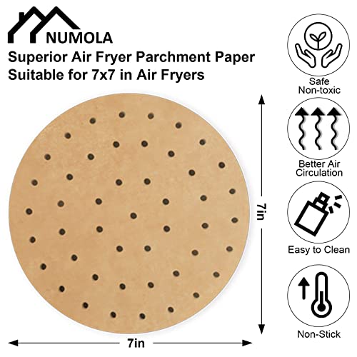 Numola Air Fryer Parchment Paper Liners, 100 Pcs Disposable Papers Liner for 2-3QT Air Fryer Baking, 7 Inch Safe and Non-stick Unbleache Steamer Liner for Microwave, Oven, Steaming Basket
