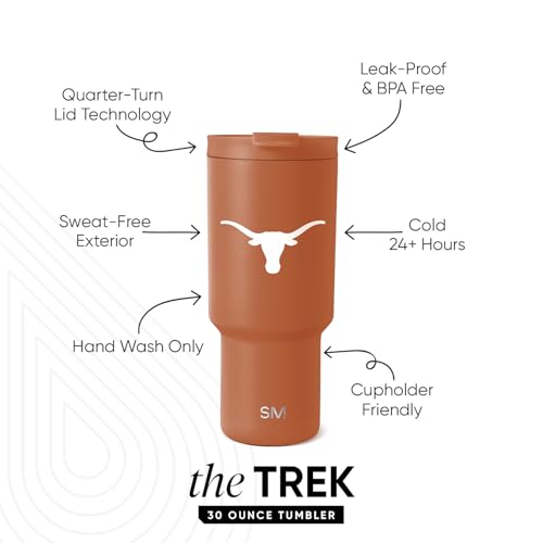 Image of Simple Modern Texas Longhorns Tumbler with Straw | 30oz | Collegiate | Trek Officially Licensed University of Texas Insulated Water Bottle, Travel Mug | Football Gift for Men, Dad, Him, Her
