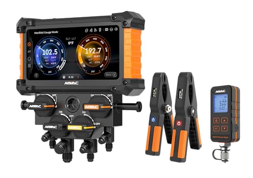 NAVAC NX4GV NEXUS 2 Digital Manifold Gauge 4-Valve Kit with Vacuum Gauge HVAC Tool with Wireless Temperature Clamps HD Touchscreen - Class 0.4 Accuracy 100 Refrigerants A2L Compatible myNAVAC App
