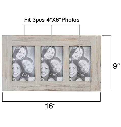 Rustic Distressed 3 Picture Photo Frames Collage 4X6 Wall Mounted Craftsmanship, Hanging Horizontal And Vertical, Gift For Halloween, Thanks Giving Day, Birthday, Anniversary, Christmas, New Year, Mother's Day(Grey) #TOP4