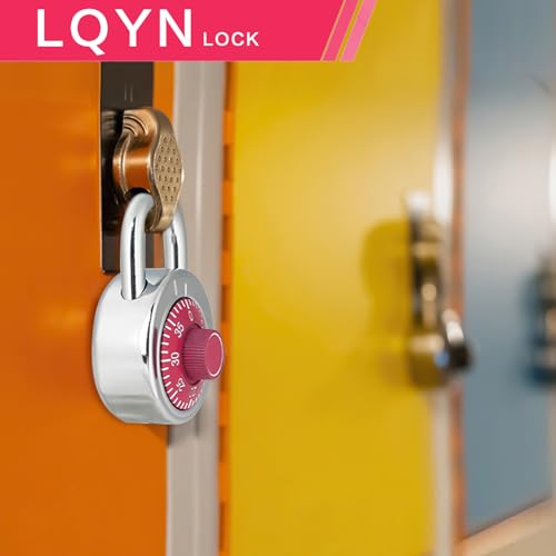 Image of Combination Lock, LQYN Standard Dial Combination Lock, Pack of 1; Red Turnplate, 2 in. Wide, Fixed Three Digital Combination, for School, Gym & Locker, Toolbox, Gate