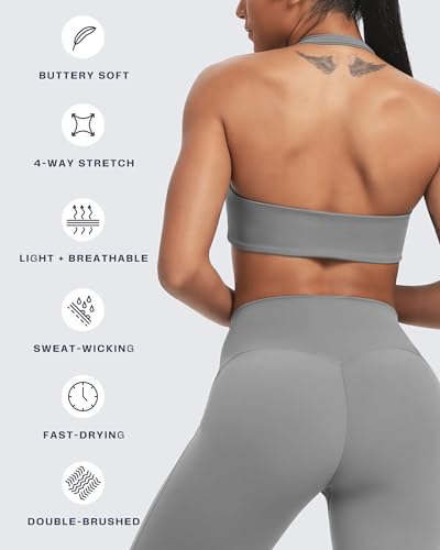 Image of Aoxjox Women's Workout Sports Bras Fitness Taylor Scrunch Halter Bra Yoga Crop Tank