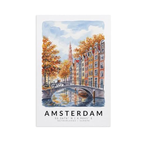 Poster Amsterdam aquarelle vintage : sublimez votre décoration de salon