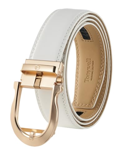 Image of Tonywell Men's Leather Ratchet Belt, 1 3 /8 inch Adjustable Dress Belt, Trim to Fit