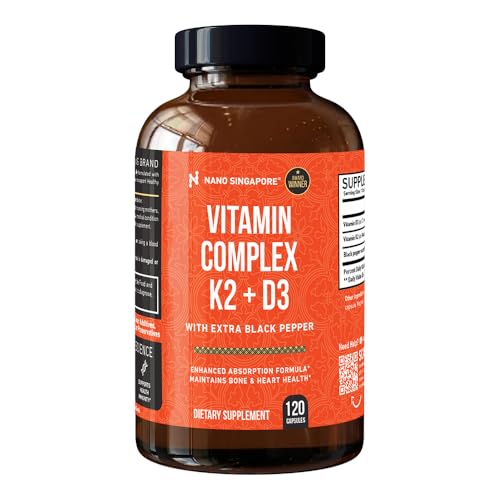 Vitamin Complex K2+D3 with Black Pepper | 120 capsules - Bone Density Support & Heart Health Immunity Booster Supplement Fitness Edible Dietary Healthcare