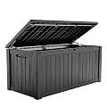 ROJIK 150 Gallon Outdoor Storage Box Waterproof,Weatherproof Deck Boxes Outdoor Lockable,Resin Outside Storage Box for Garden Tools,Cushions,Accessories(Black,150 Gal)