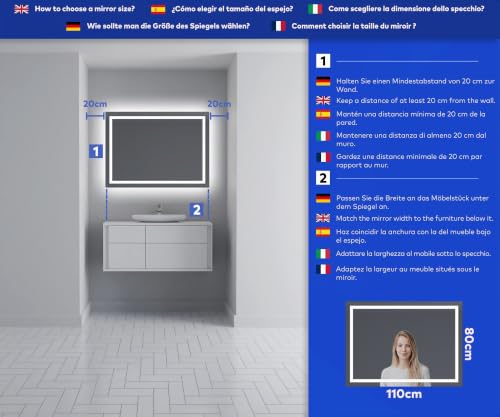 Badspiegel mit Beleuchtung - Led Spiegel Bad - 110x80 - Badezimmerspiegel Nach Maß - auf Individuelle Bestellung Gefertigt - Modernes… – Ansicht 2