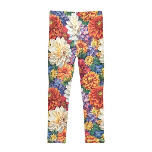 Multicolored Dahlia Flowers Girls Leggings Soft Stretch Workout Yoga Dance Pants for Kids Casual Tights2