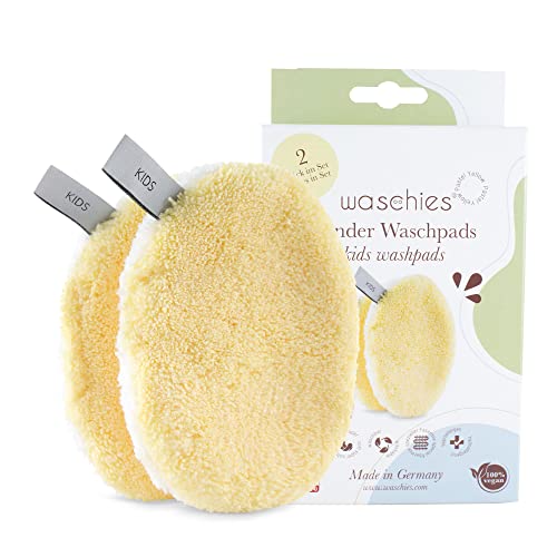 Waschies Reusable Baby & Kids Wash Pads, Pack of 2 Yellow, Gentle Face & Body Cleansing with Just Water, Washable