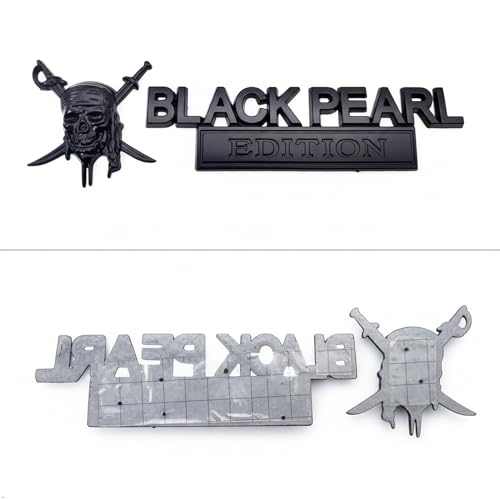 Image of 3D Metal Pirate Skull Car Emblem - Black Pearl Edition Heavy Duty Auto Badge Decal, Crossed Swords Tailgate Sticker, Waterproof Exterior Decoration for Trucks, SUVs & Off-Road Vehicles (Matte Black)