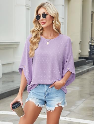 JUSTFASHIONNOW Womens Tops Dressy Casual 3/4 Sleeve Blouses Summer Tops 2025 Trendy Swiss Dots Shirts2