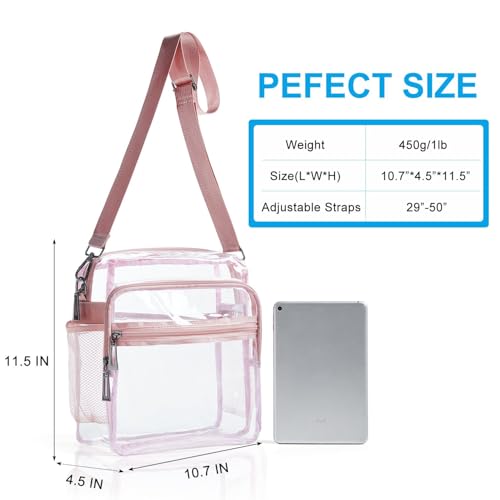 Image of LATMAP Clear Bag for Stadium Events 12x6x12 Clear Purse with 3-Zipper Pockets Crossbody Handbag Tote for Concerts Sports