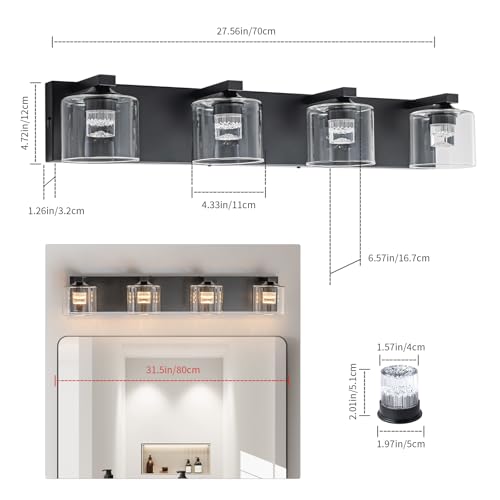 Image of foucasal LED Bathroom Vanity Lights, 5CCT Dimmable 2700K-4500K Vanity Light Fixtures Over Mirror, Modern Vanity Lighting for Bathroom Restroom Hallway Living Room (Black, 4-Light)
