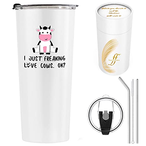 Cow Tumbler, Cow Gifts, Fancyfams 22oz Tumbler, Cow Gifts for Women, Cow Mug, Cow Cup, Cow Gifts for Cow Lovers, Cow Themed Gifts, Cute Cow Stuff (Love Cows 22oz- White)