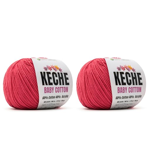 Image of Keche Baby Cotton, 60% Cotton 40% Acrylic Yarn, Soft Cotton Yarn for Crochet and Knitting, Amigurumi Yarn 4 Skeins /Balls [1.76 Oz (50g) / 180 Yrds (165m)] x 2 Watermelon