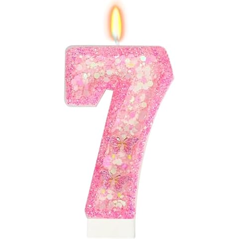 FAMGift Birthday Candles - Number 7 Candle, Butterfly Birthday Candles for Cake, 7th Birthday Party Decorations, Theme Party Supplies Cover
