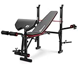 Hop-Sport HS-1055 Folding Weight Bench – Adjustable Bench Press Station with Barbell Rack, Preacher Curl Pad, Leg Developer & Butterfly Arms – Home Gym Workout Bench, Black/Red
