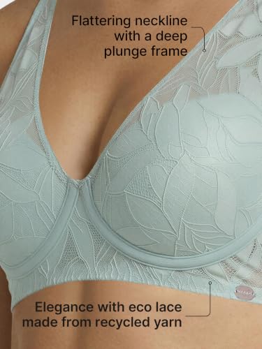 Image of Enamor Bamboo Cotton IB25, Women's Lace Plunge Bra - 3X Softer, 4X More Absorbent, Antimicrobial, Padded, Wirefree, High Coverage