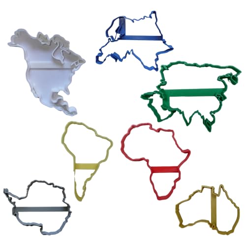 7 CONTINENTS OF THE WORLD TRAVEL MAP SET OF 7 COOKIE CUTTERS MADE IN USA PR1983