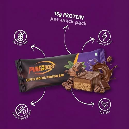 Image of Coffee Mocha Protein Bar |15g Protein Energy Bar | Gluten Free High Fiber Healthy Snack | Zero Added Sugar Nutrition Bar | Pre & Post Workout Gym -50g (Pack of 6)