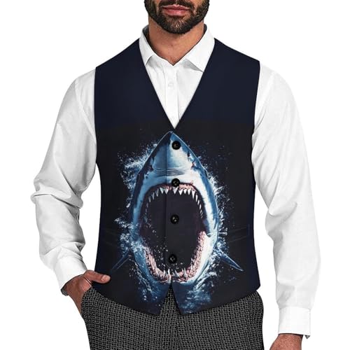 Ocean Shark (10) Men's Suit Vests Business Formal Dress Vest V-Neck Waistcoat for Wedding Casual