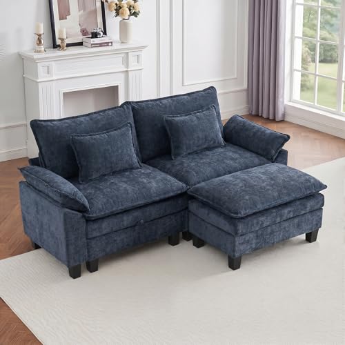 Image of IPKIG 82.3 inch Modular Cloud Couch with Storage, L Shaped Sectional Sofa with Ottoman & Pillow, Chenille Deep Seat Sectional Couches for Living Room, Apartment, Blue