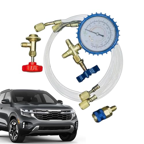 Biniveil Kit de Recarga para Aire Acondicionado de Coche, Recarga De Aire Acondicionado, Manómetro Y Acoples Rápidos Para Vehículos Y Mantenimiento En Hogar