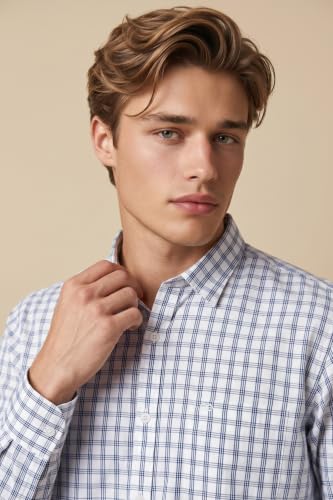 Image of Peter England Men's Slim Fit Full Sleeve Checkered Casual Shirt | 100% Cotton | Premium Twill Weave