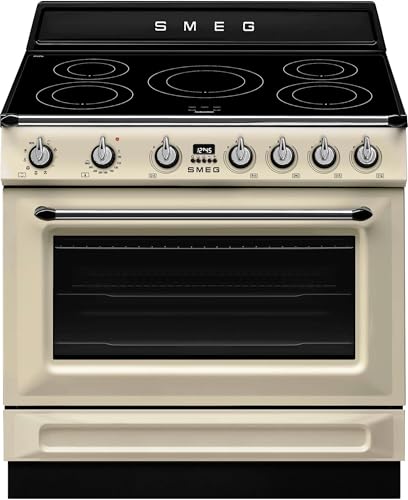 Smeg TR90IMP Cuisine 90 Cm, Modèle Victoria, Plaque de Cuisson à Induction, 5 Zones, Four Électrique Multifonction, 115 Litres, Couleur Pâte, Classe...