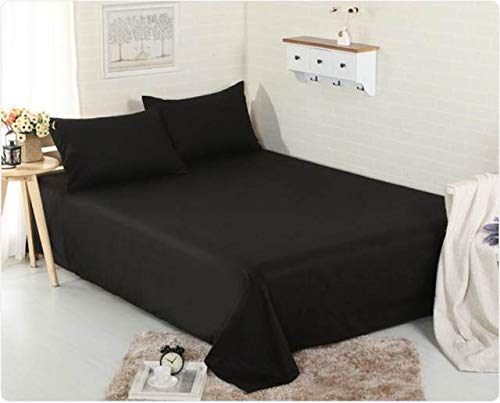 LOOMS & LEAVES LUXURIOUS FULL FLAT BED SHEETS 100% POLY COTTON IN SINGLE DOUBLE KING SIZES (BLACK, KING)
