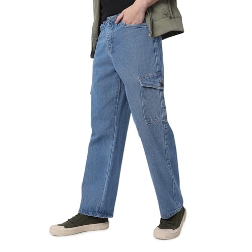 Image of Neostreak Men's Loose Baggy Fit Washed Cargo Jeans with 6 Pockets Non-Stretchable