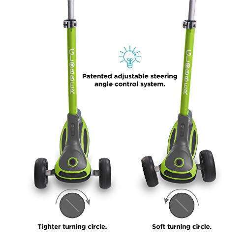 Globber ULTIMUM is Set to revolutionize The Riding Experience on 3-Wheel Scooters Thanks to Our Patented, Adjustable Steering Angle Control System at The Front of The Deck. (Lime Green)