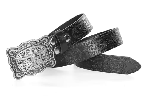 Western Cowboy Belts for Men Women - Longhorn Bull Decoration Pu Leather Cowgirl-Country-Belt for Jeans Pants2