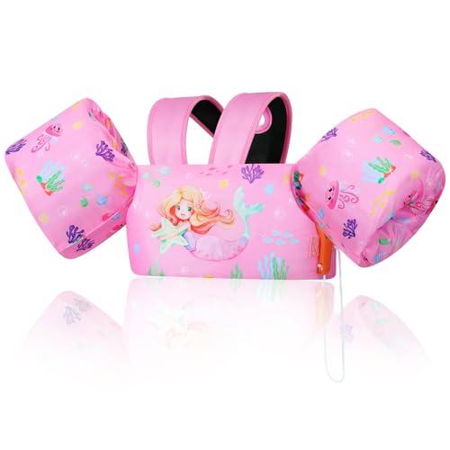 MoKo Gilet da Braccio per Nuoto per Bambini 20-30-40-50lbs, Fascia da Braccio Galleggianti per Piscina, Bambini Sport Acquatici Apprendimento Nuoto Formazione Attrezzature, Sirena Rosa