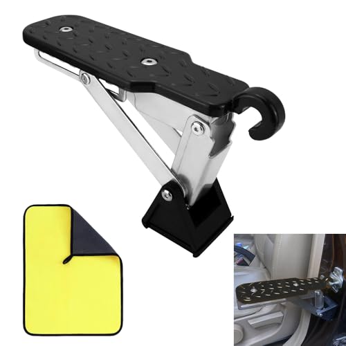 Renjzle 車用サイドステップ 折りたたみ式 車のドアステップ 角度調整可能 滑り止め 丈夫な耐荷重250kg 取り付け簡単 洗車補助 SUV、Jeep、軽トラックに最適 (ブラック)