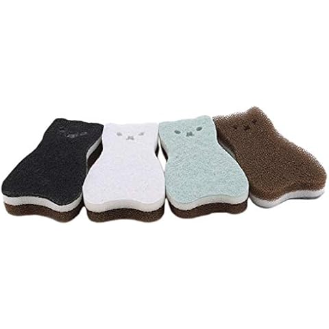 YSINFOD 4pcs Cute Kitchen Cleaning Sponges Kitchen Utensil Scouring Sponges Double Sided Scrubbing Sponges Scourer 3 Layer Thicken Dish Scrubber Brush,Cat Cover