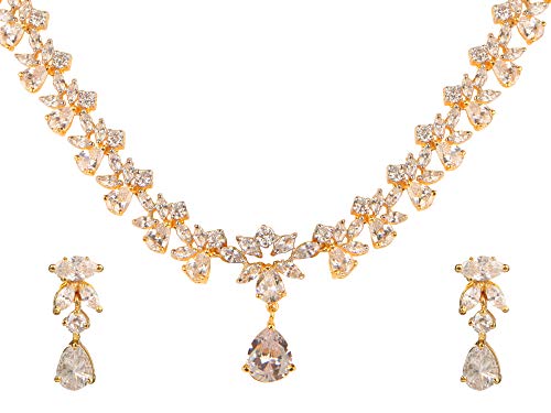 Image of Swasti Jewels Gold Plated CZ Necklace and Earrings Set for Women